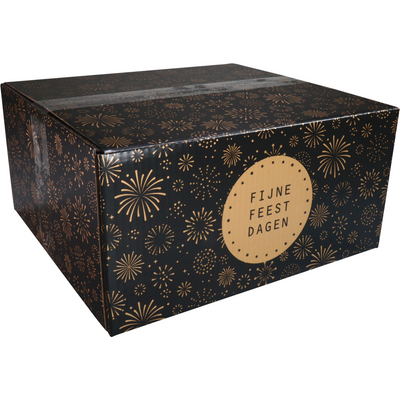 Klika - Caja de paquete navideño | Fuegos artificiales | cartón ondulado | 350x315x170mm | Navidad | segundo | negro/oro | 10 piezas