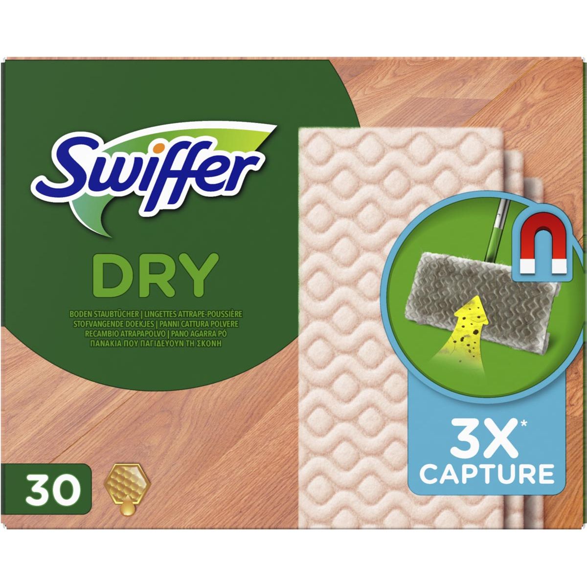 Swiffer - Dry navulling, doekjes met bijenwas voor parket, pak van 30 stuks