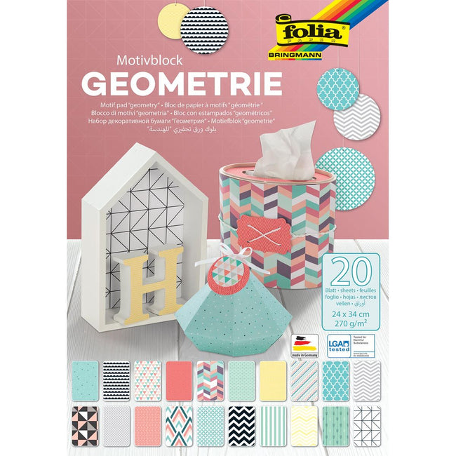 Folia - Folia Motif Paper Geometry Ft 24 x 34 cm, bloc avec 20 feuilles