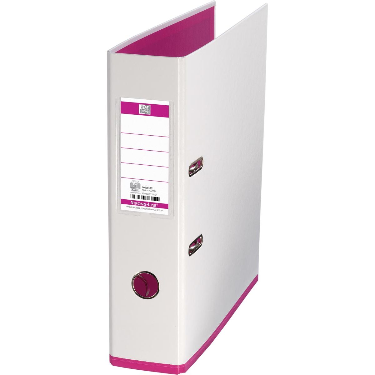 Oxford - MyColour binder, size A4, made of cardboard, spine of 8 cm, white-pink