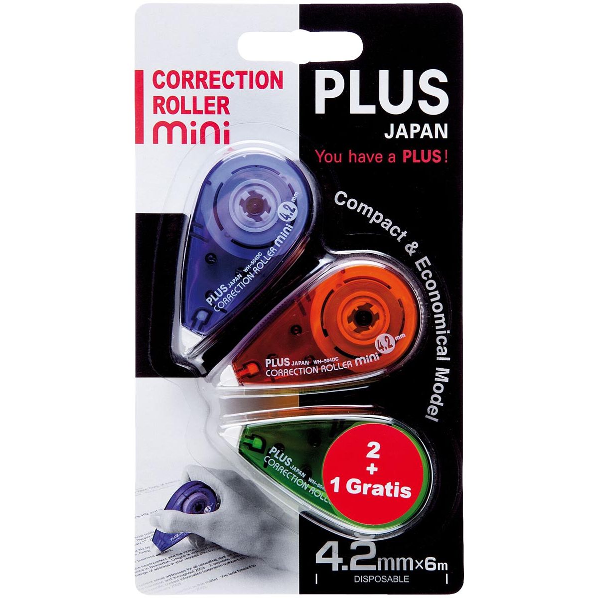 Plus - mini rodillo corrector, 2+1 gratis, en blister