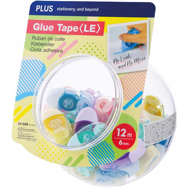 Plus - rullo colla 12 m x 6 mm, espositore da 30 pezzi in colori assortiti