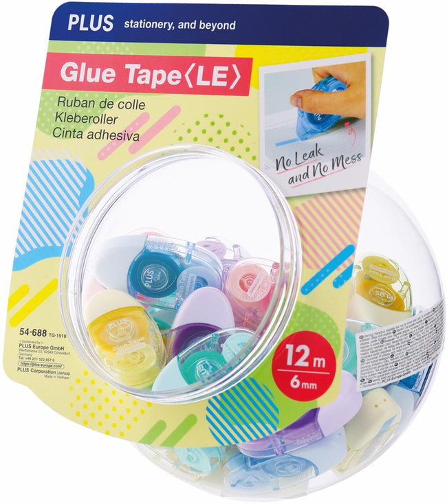Plus -   lijmroller, 12 m x 6 mm, display van 30 stuks in geassorteerde kleuren