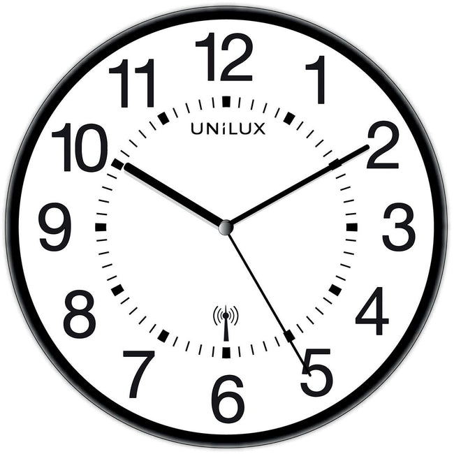 Unilux -  Wave wandklok, radiogestuurd, diameter 30 cm, zwart-wit