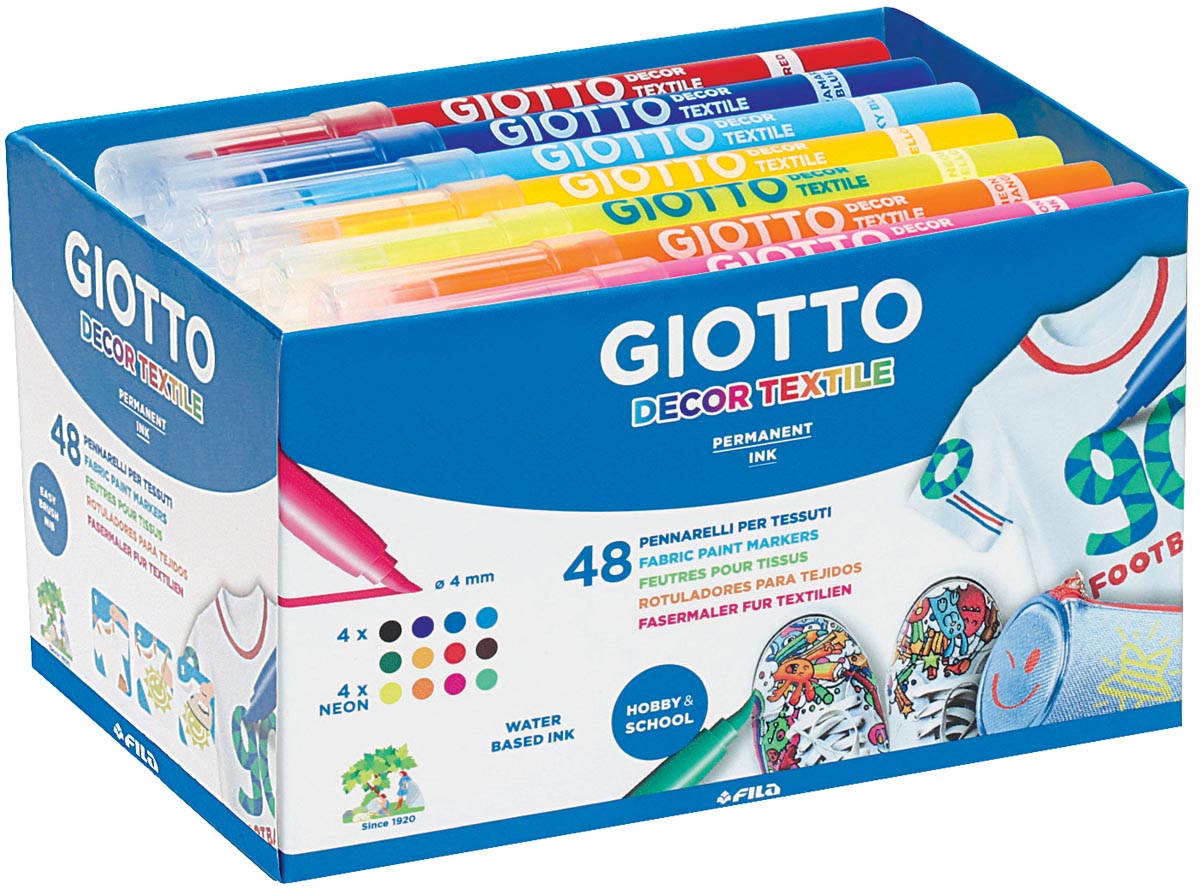 Giotto - Decor Textile Textilmarker, Schulpackung mit 48 Stück in verschiedenen Farben