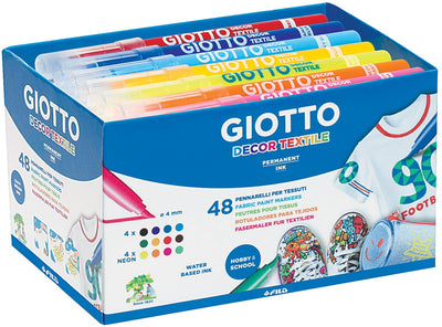 Giotto - Decor Textile Textilmarker, Schulpackung mit 48 Stück in verschiedenen Farben