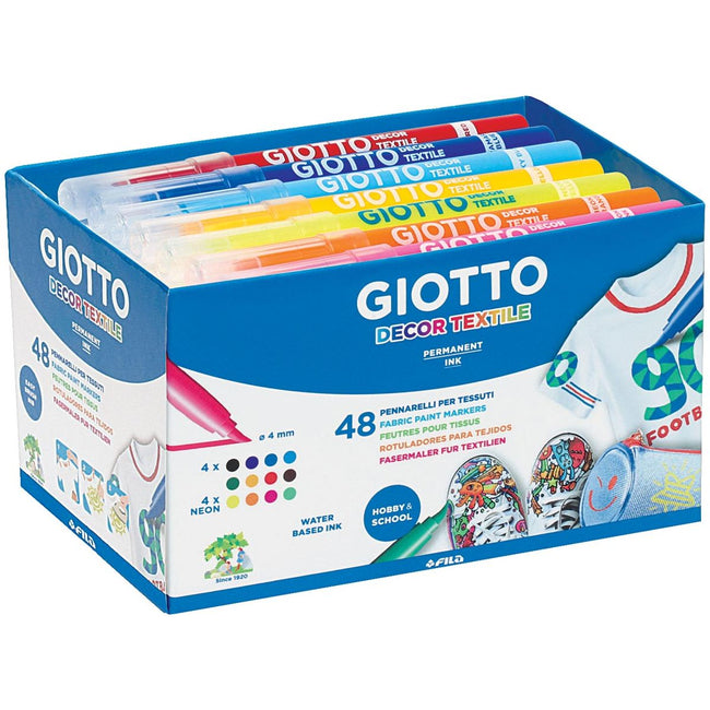 Giotto - Decor Textile textielstiften, schoolpack met 48 stuks in geassorteerde kleuren