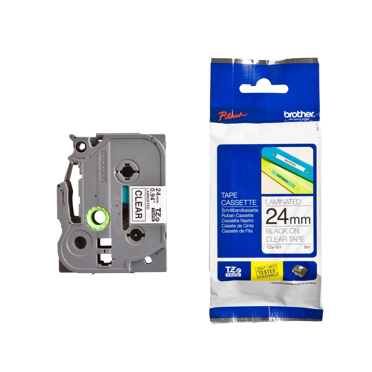 Brother -  Gloss Laminated Labelling e 24mm, Black/Clear labelprinter-e TZ