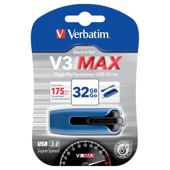 Verbatim - Verbatim V3 MAX USB 3.0 stick, 32 GB blauw