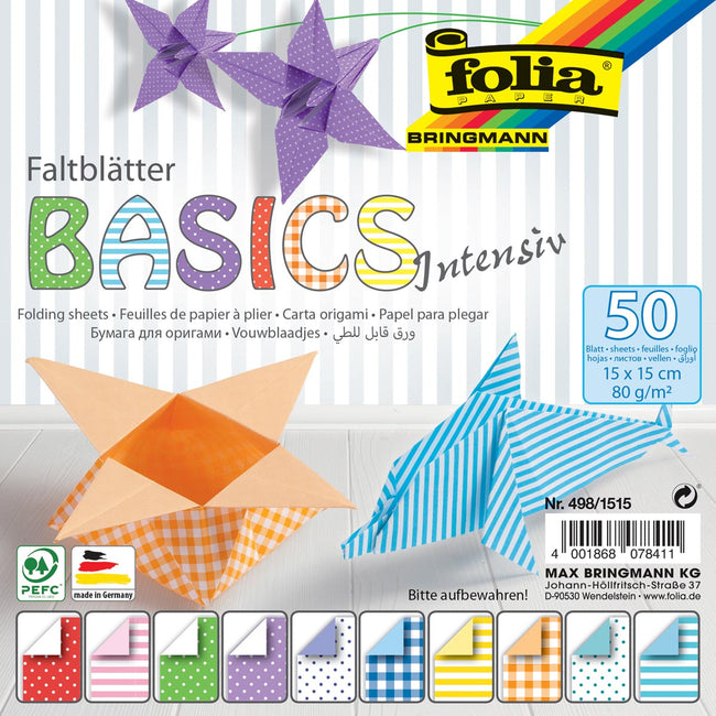 Folia -   vouwpapier Basic Intensive, ft 15 x 15 cm, pak van 50 vel