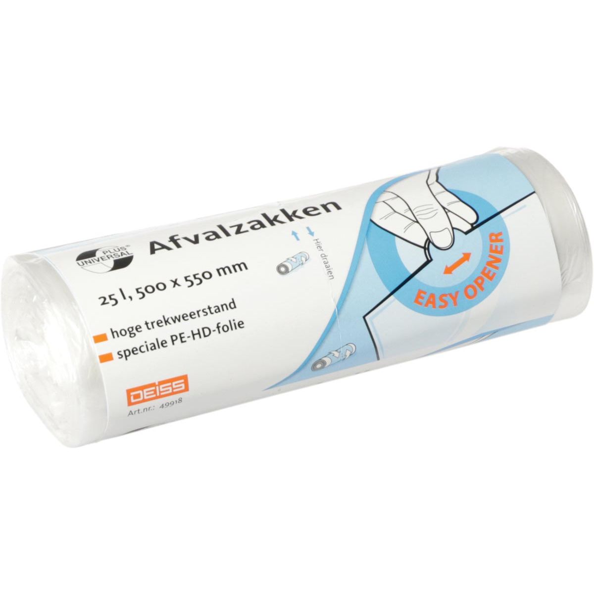 Klika - Sacco spazzatura Universal Plus, 7 micron, ft 50 x 55 cm, 25 litri, trasparente, rotolo da 50 pezzi