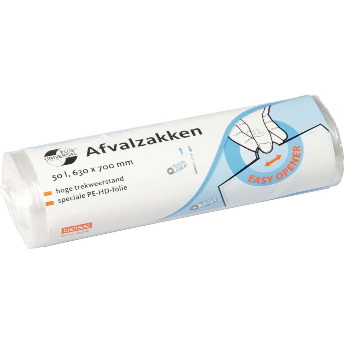 Klika - Universal Plus garbage bag 10 micron, ft 63 x 70 cm, 50 liters, white, roll of 50 pieces