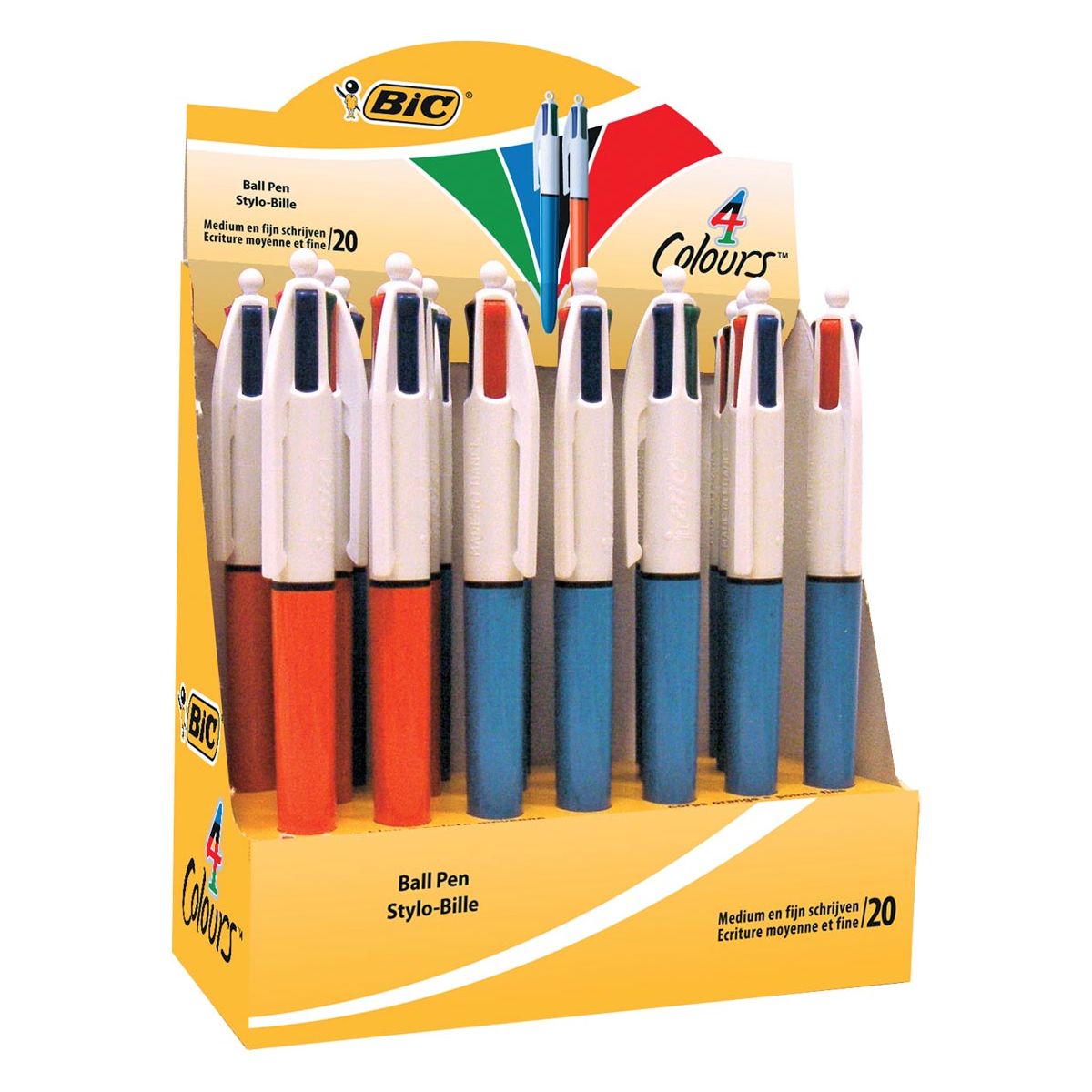 Bic - 4 Colours Original 4-kleurenbalpen, fijn en medium, klassieke inktkleuren, doos van 20 stuks