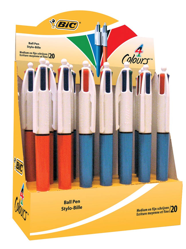 BIC - 4 couleurs Styl à balle 4 -color d'origine, fine et médium, couleurs d'encre classique, boîte de 20 pièces