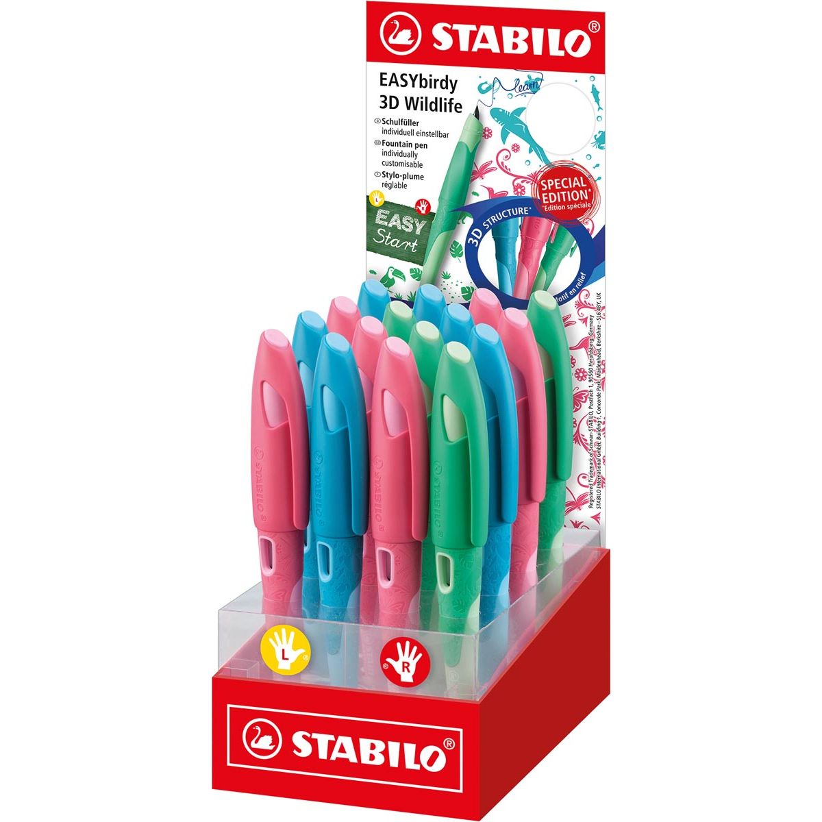 STABILO -  EASYbirdy vulpen 3D Wildlife, display van 16 stuks