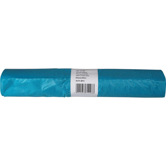 Klika - Sac poubelle 20 microns, pi 70 x 110 x 0,2 cm, 120 litres, HDPE recyclé, bleu, rouleau de 25 pièces