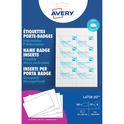 Avery -  Badgekaart  l4728-20 60x90mm perf 20vel