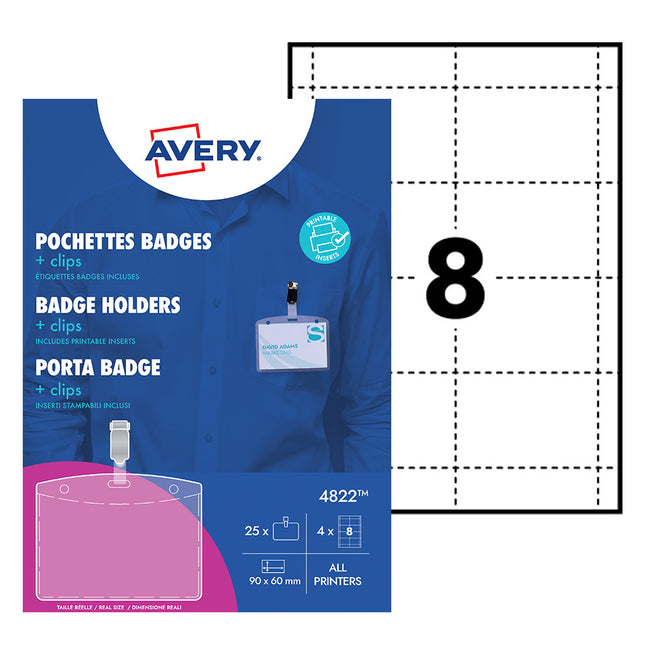 Avery -  Badge  met clip 4822 60x90mm insteekkaarten | 6 stuks