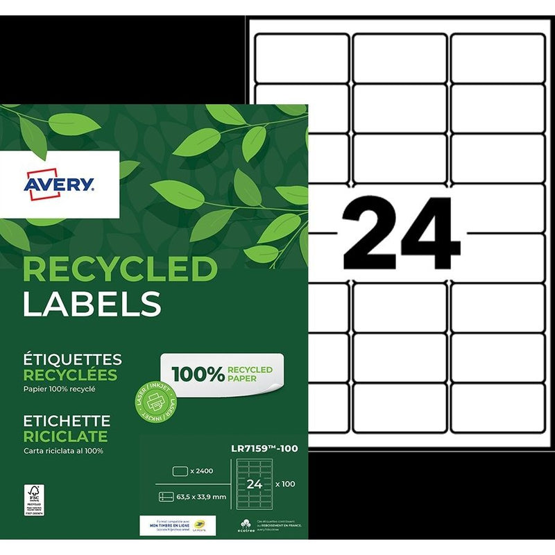 Avery -  Etiket  lr7159 63.5x33.9 recycled wt 2400st | 5 stuks