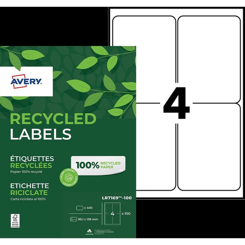 Avery -  Etiket  lr7169-100 99.1x139 recycled wt 400st