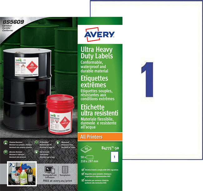 Avery -  Etiket  b4775-50 210x297mm pe wit 50st