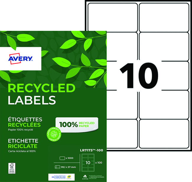 Avery -  Etiket  lr7173-100 99.1x57 recycled wt 1000st | 5 stuks