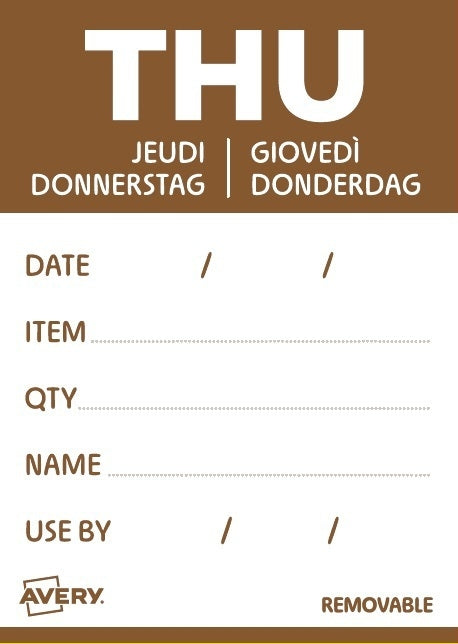 Avery -  Etiket  haccp donderdag-bruin 40x56mm 500st | 6 stuks