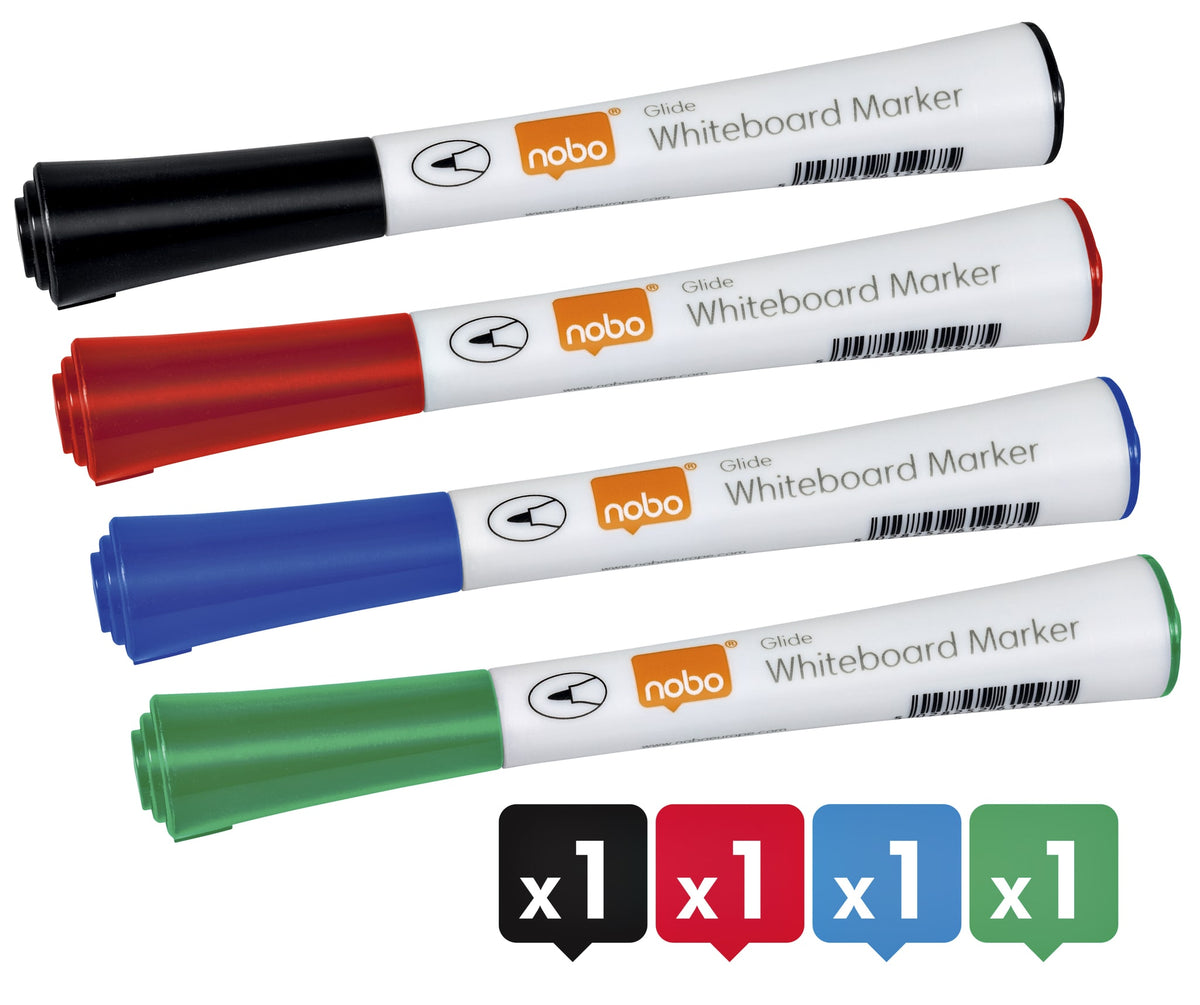 Nobo -  Glide Whiteboardmarkers Fijne Punt Droog Uitw. Assorti (4)
