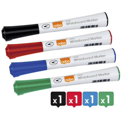 Nobo -  Glide Whiteboardmarkers Fijne Punt Droog Uitw. Assorti (4)