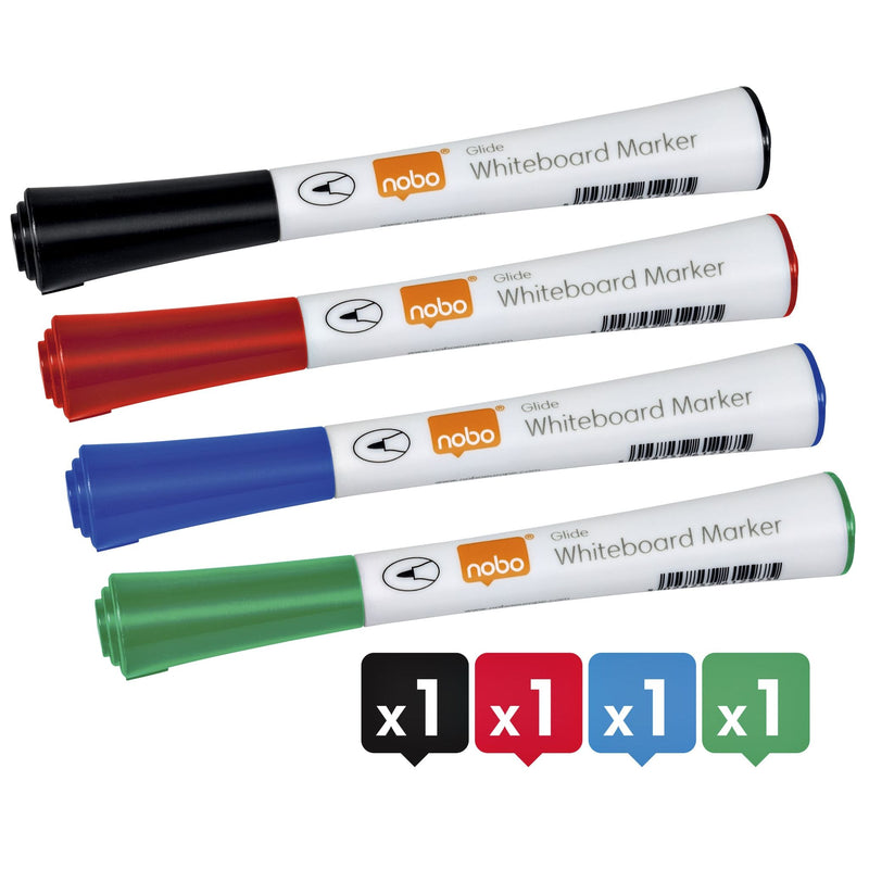 Nobo -  Glide Whiteboardmarkers Fijne Punt Droog Uitw. Assorti (4)