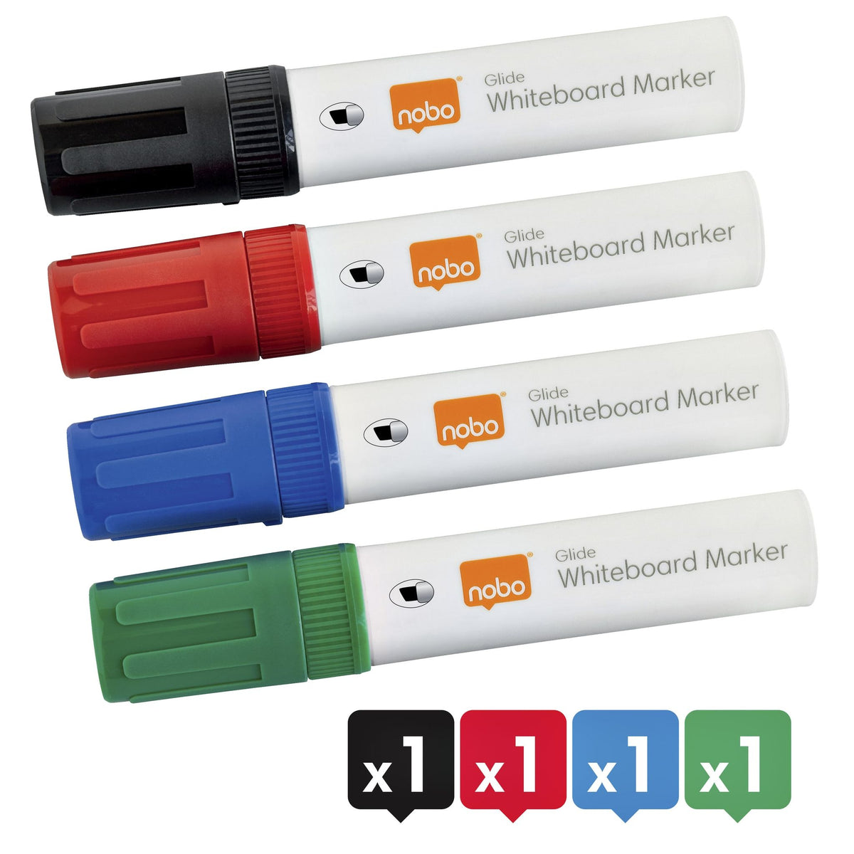 Nobo -  1915393 markeerstift 4 stuk(s) Beitelvormige punt Zwart, Blauw, Groen, Rood