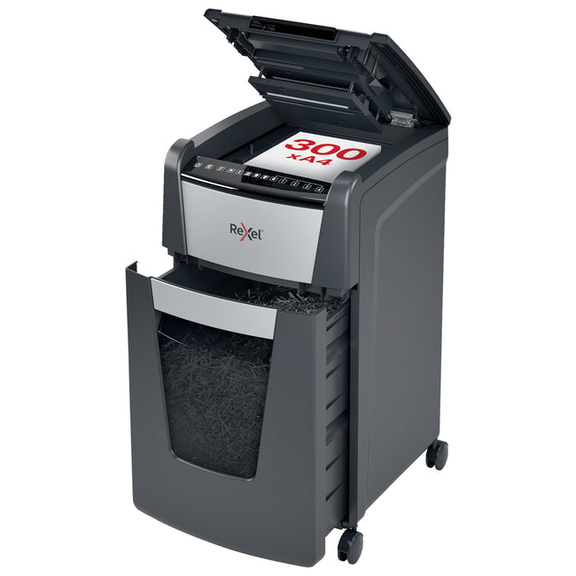 Rexel -  Optimum Auto+ 300X papiervernietiger Microversnippering Zwart, Grijs