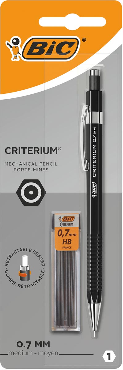 BIC -  vulpotlood , blister van 1 stuk + 12 vullingen (gratis), zwart, 0,7 mm