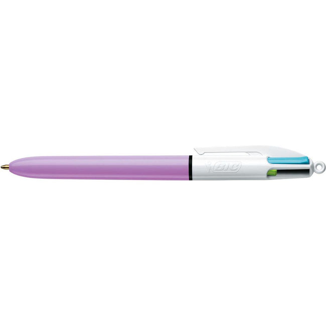 BIC -  Colours Fun 4-kleurenbalpen, medium, pastel inktkleuren, lichaam pastelroze
