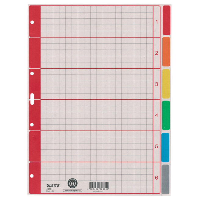 Leitz - Onglets 4 trous 4350 6 pièces carton gris | 25 pièces
