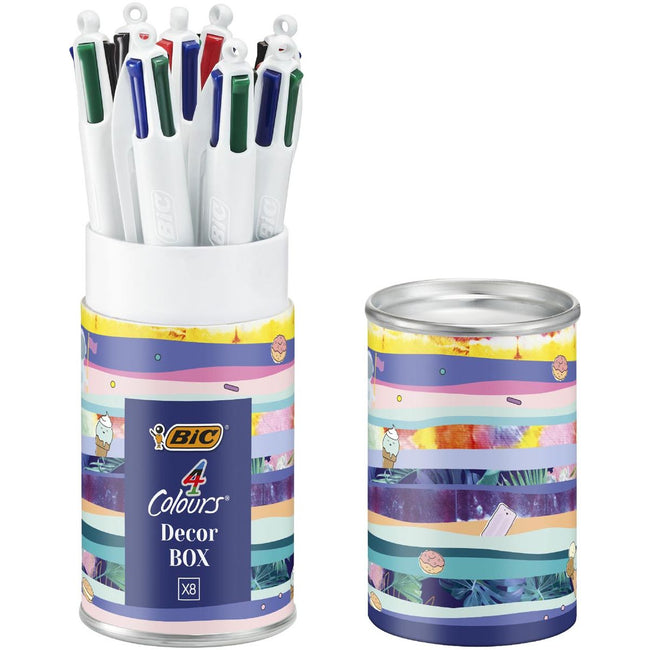 BIC - Couleurs Decor, 4-Color Ball Pen, Medium, Classic Ink Colors, 8 pièces Boîte