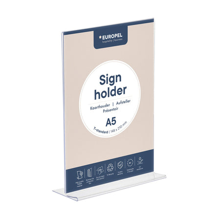 Europel - Porta carte staccabile T-standard A5 in piedi acrilico | 10 pezzi