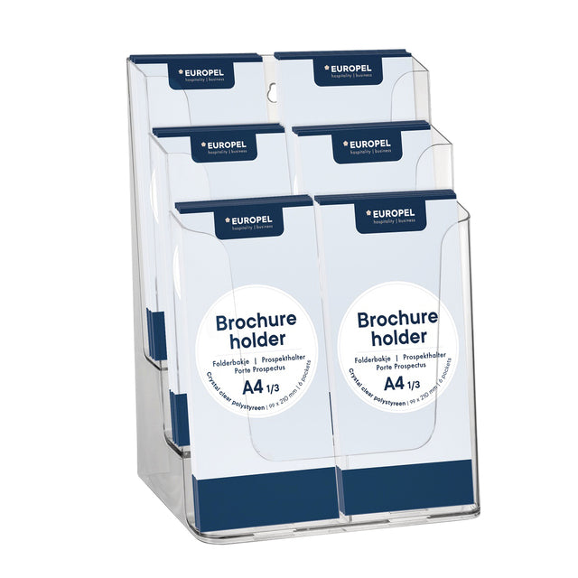 Europel - Porta folletos peel 6 compartimentos 1/3 A4 transparente