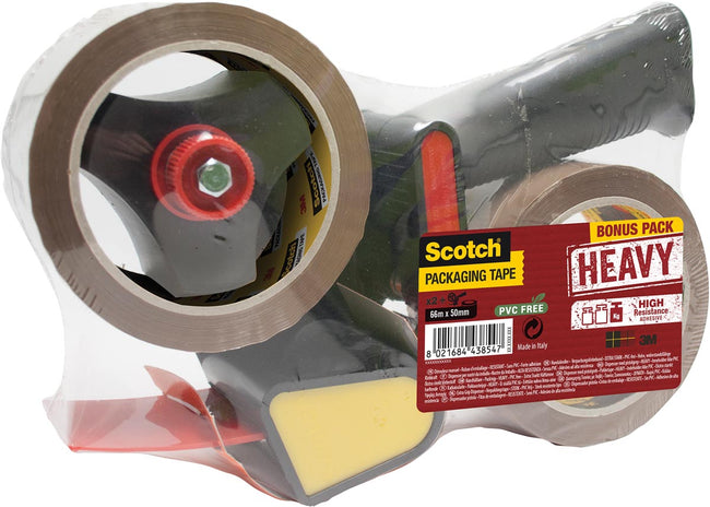 Scotch - verpakkingse Heavy ft 50 mm x 66 m bruin, 2 rollen met Pistol Grip dispenser