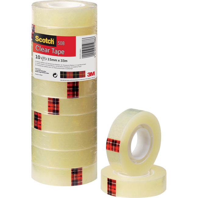 Scotch - ruban d'emballage 508 pi 15 mm x 33 m, paquet de 10 rouleaux