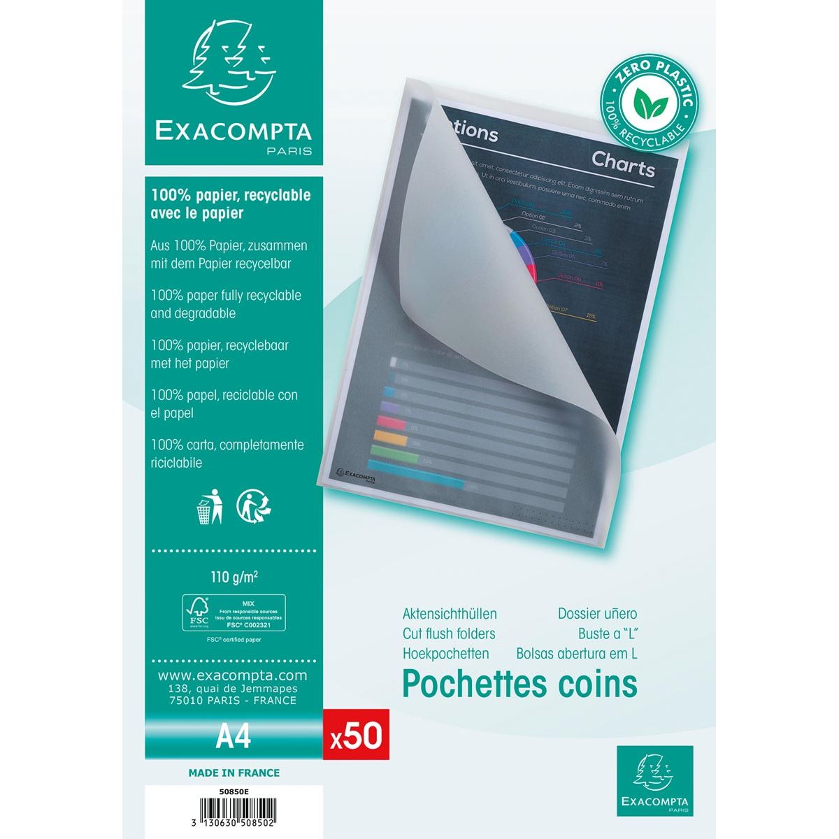 Exacompta - L-Ordner Cut-bündig, aus 110 g/m² Papier, Packung à 50 Stück