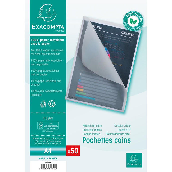 Exacompta - L-map Cut-flush, uit papier van 110 g/m², pak van 50 stuks