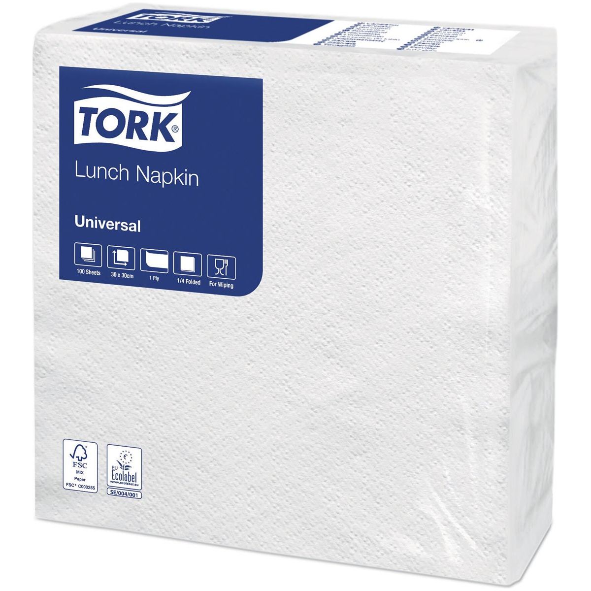 Tork - Servietten ft 30 x 30 cm, 1 -Layer, Weiß, Packung mit 100 Teilen