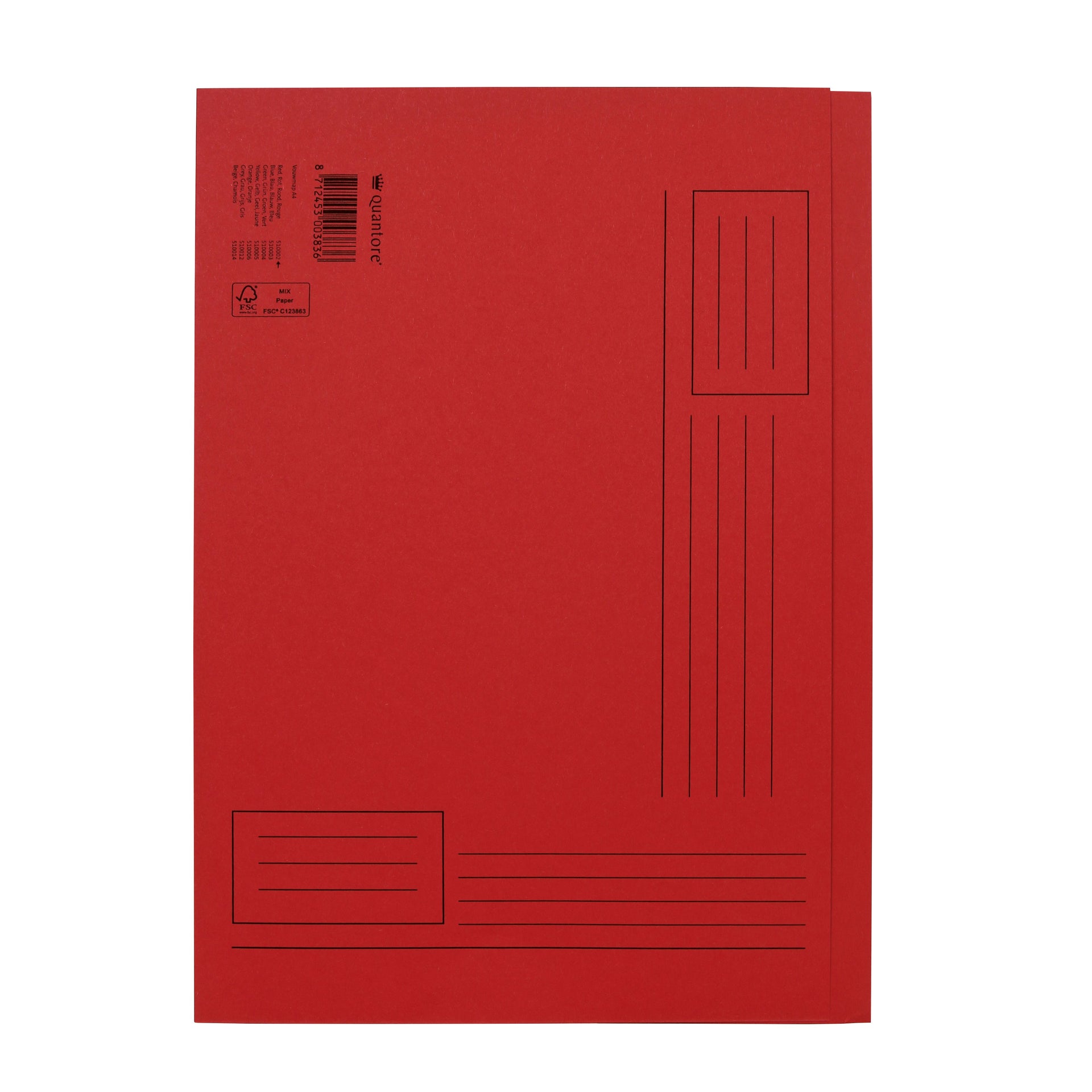 Quantore -  Vouwmap a4 ongelijke zijde 250gr rood | 10 stuks