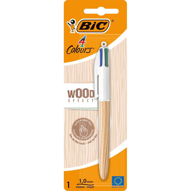 Bic - Colors Wood Style, 4-colour ballpoint pen, medium, classic ink colours, on blister
