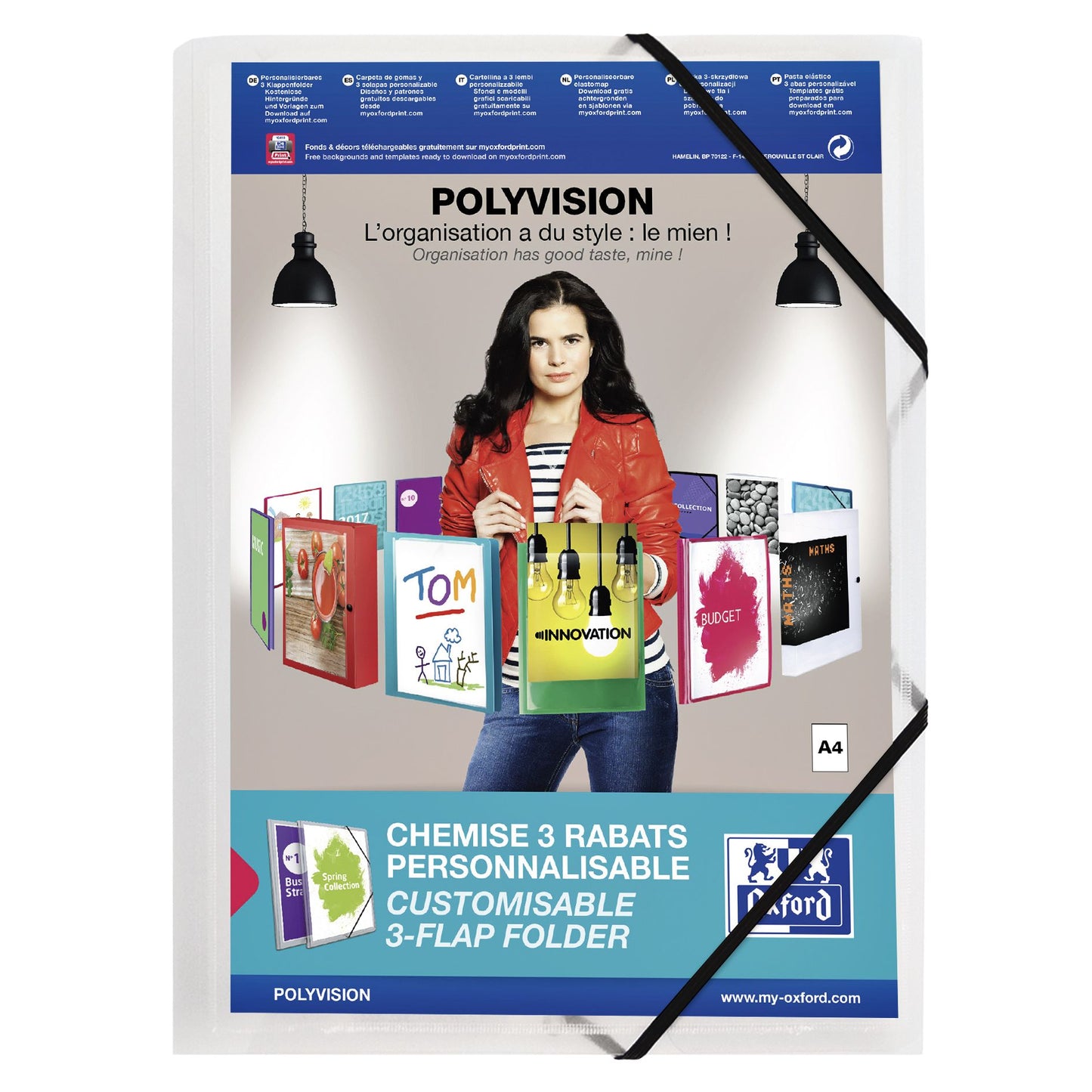 Oxford - Carpeta Elasto Polyvision A4 con bolsa insertable 3 solapas PP transparente