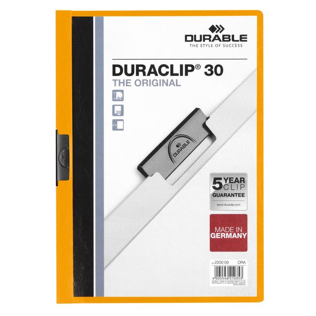 Durable -  Klemmap Duraclip A4 3mm 30 vellen oranje | 25 stuks