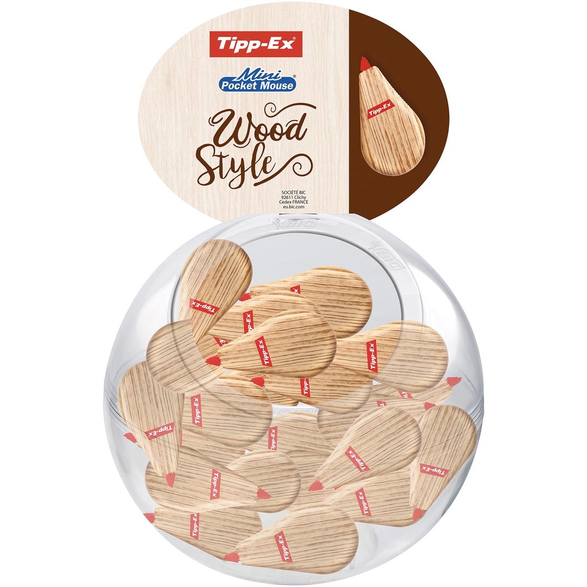Tipp-Ex -  Mini Pocket Mouse Wood Style, bubbel met 40 stuks