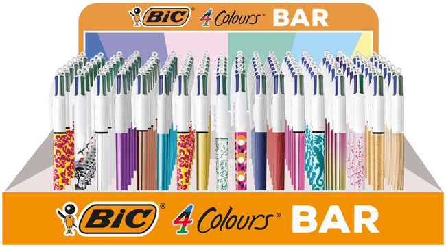 BIC - BIC Colours Bar 4-kleurenbalpen, medium, klassieke inktkleuren, display van 216 stuks, assorti