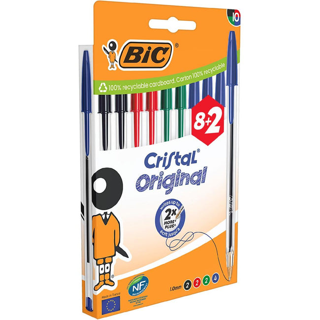 Bic - Bolígrafo Cristal mediano surtido blister de 8+2 gratis